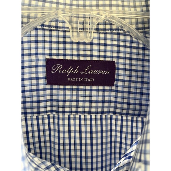 EUC Ralph Lauren Purple Label Shirt Mens Blue Check Button Sz 15.5 Italy - Picture 2 of 12
